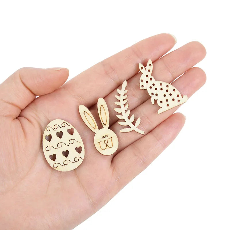 Houten Paas figuur om zelf te kleuren/schilderen set met konijnen en eieren