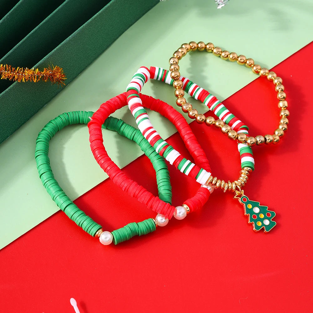 Kerst armbanden set met Kerstman, rendier en sneeuwpop bedels