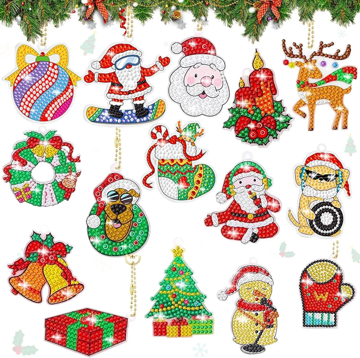 Diamond Painting Sleutelhanger set Kerst – Dubbelzijdige Kerstdecoratie - YSK203-15 stuks