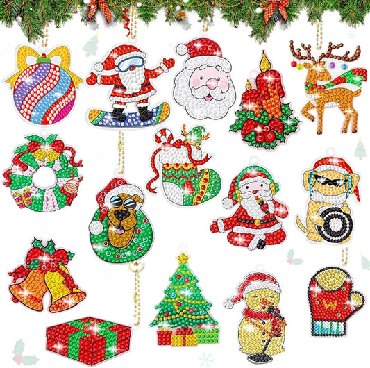 Diamond Painting Sleutelhanger set Kerst – Dubbelzijdige Kerstdecoratie - YSK203-15 stuks
