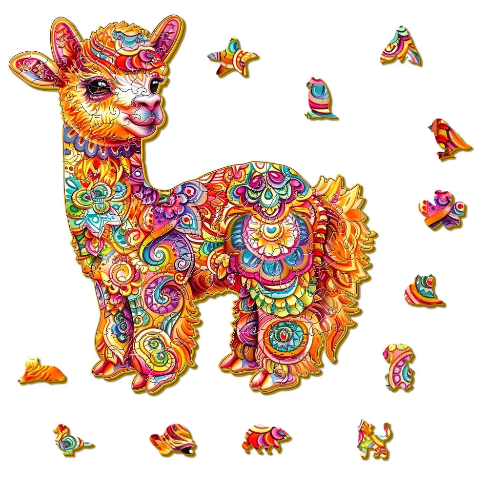 Houten figuren puzzel alpaca in luxe geschenkdoos