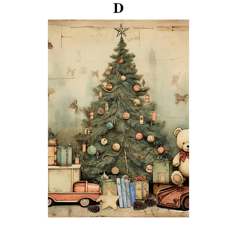 Kerst schilderij Santa Claus bij kerstboom – klassieke winter decoratie op canvas