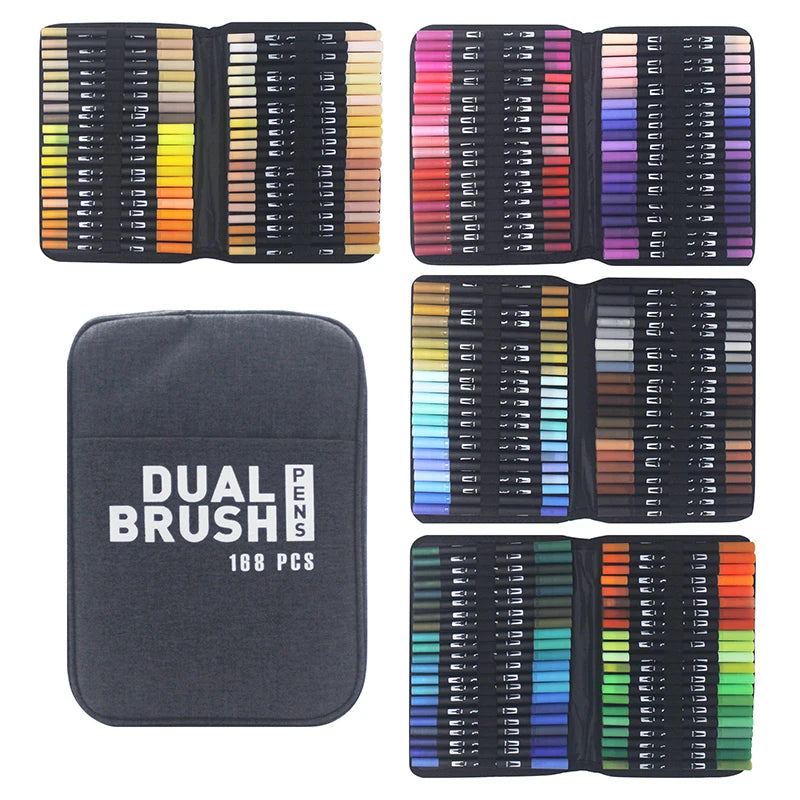 Stiften set met dual tip brush en fineliner in meerdere kleuren