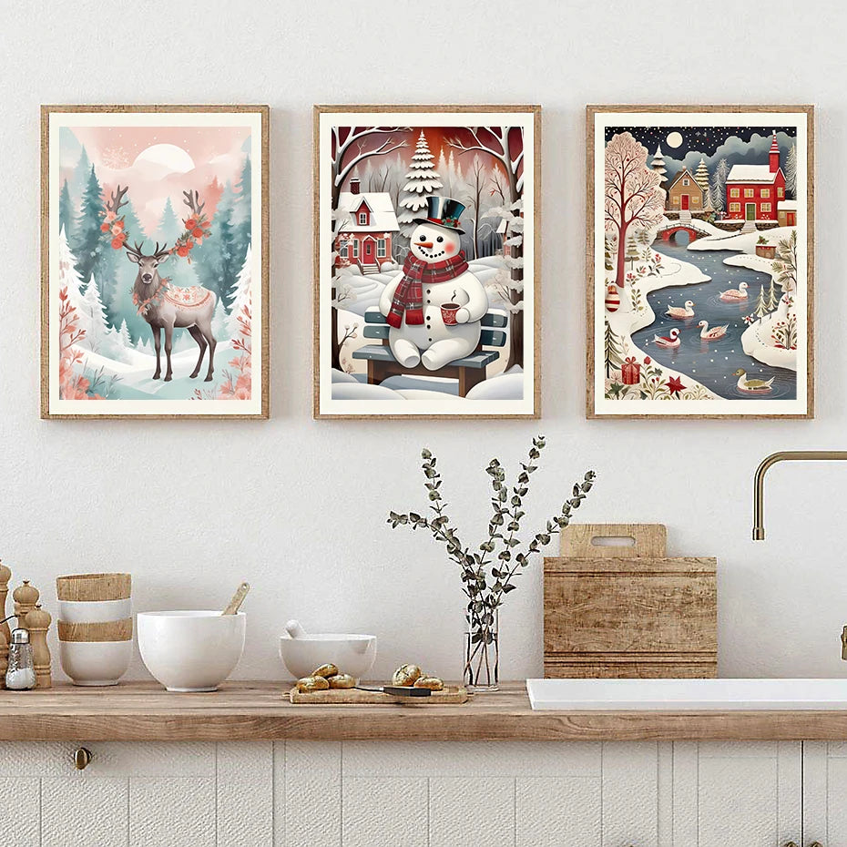 Kerst schilderij winter bos sneeuw decoratie canvas voor sfeervolle wandkunst