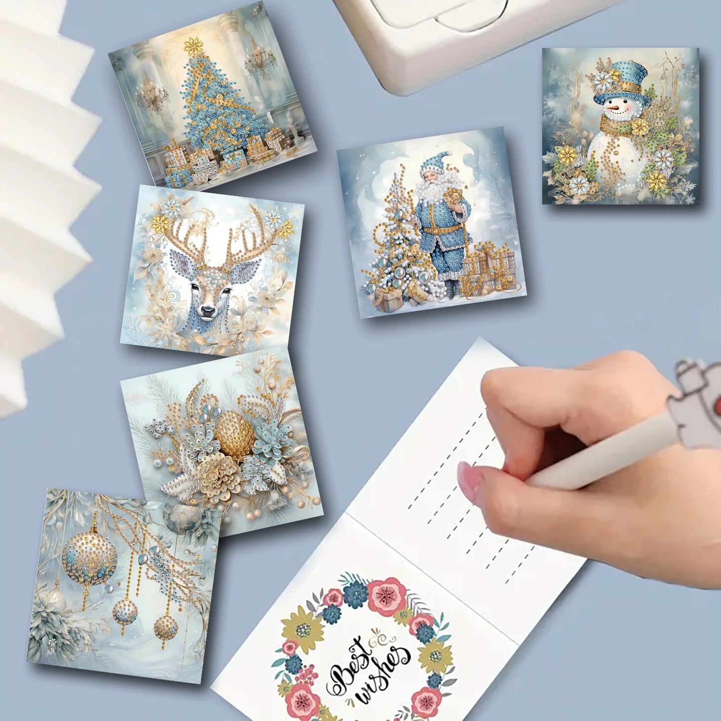 Diamond Painting Kerstkaarten Set met 6 Luxe Wenskaarten en Enveloppen - HK028