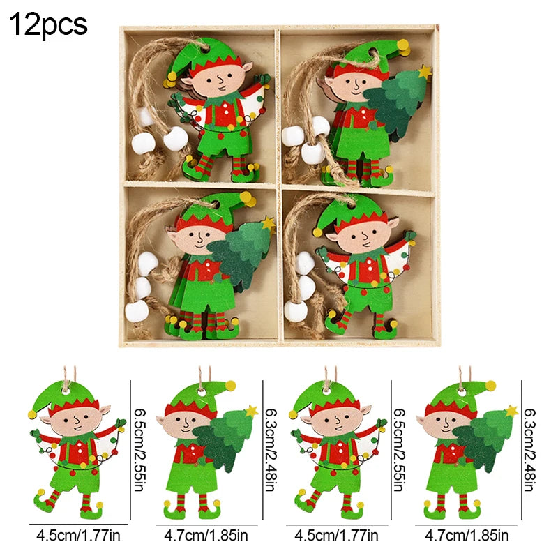 Kerstboom ornament houten gingerbread man en kerstgnomen hangers