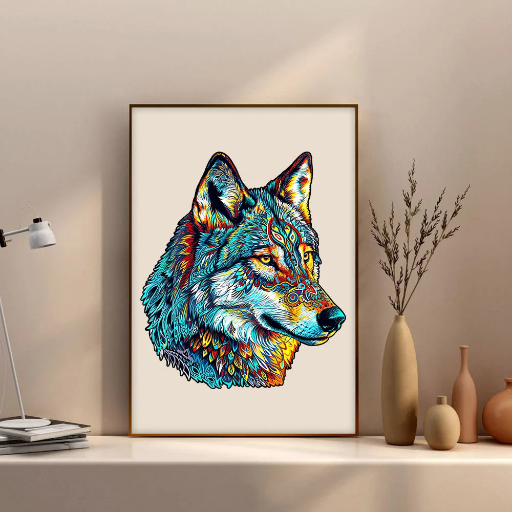 Houten figuren puzzel Wolf Totem geschenkdoos unieke dierenvorm