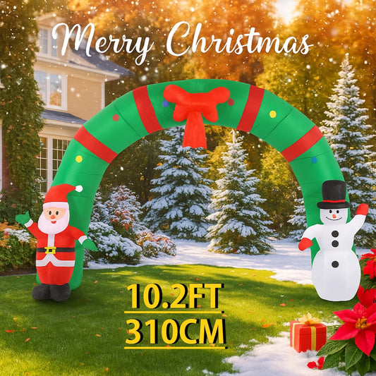 Opblaasbaar Kerst ornament boog met sneeuwpop en kerstman met LED verlichting