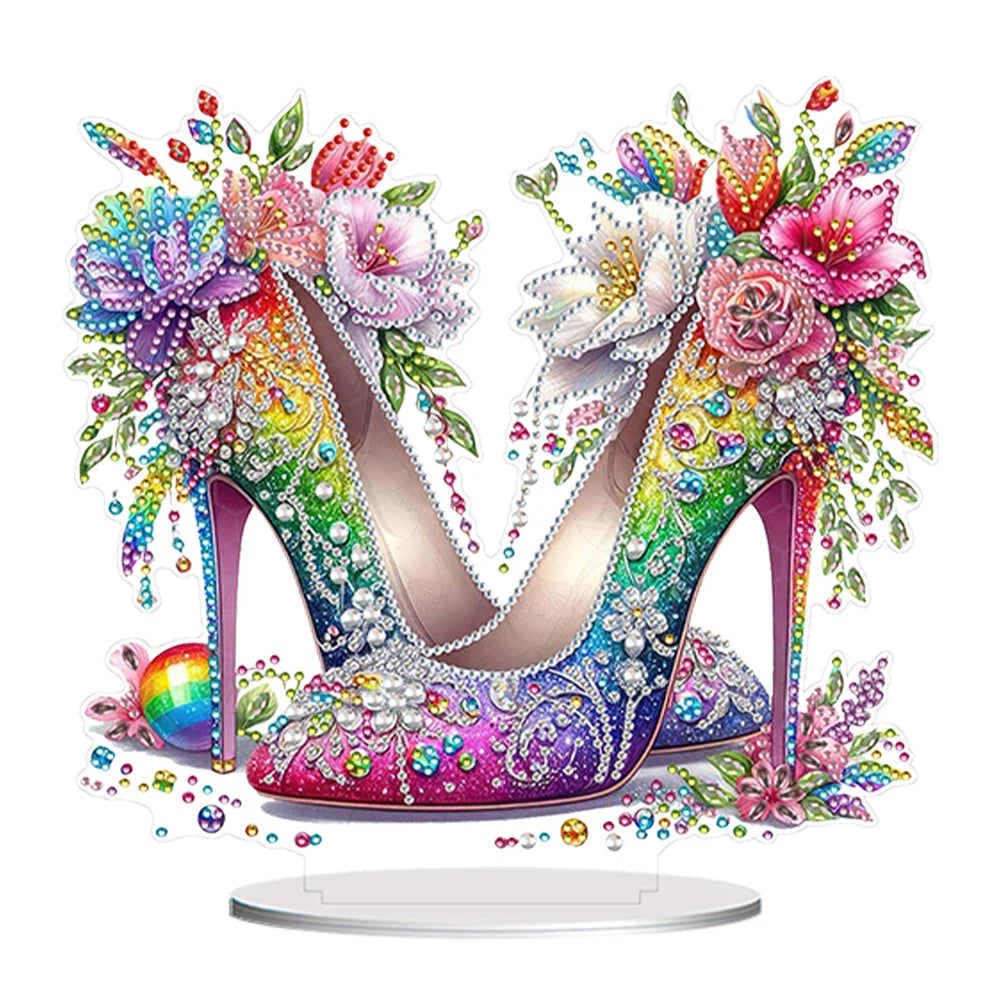 Diamond Painting Tafelornament Acryl Decoratie met Speciale Strass - Schoenen met bloemen