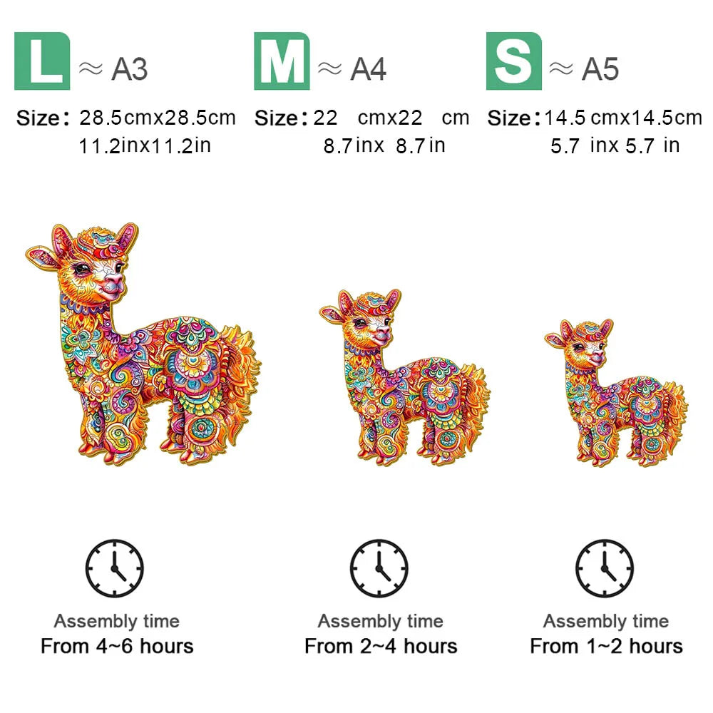 Houten figuren puzzel alpaca in luxe geschenkdoos