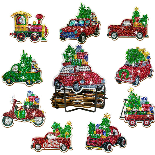 Diamond Painting Onderzetters Kerst Set met Houder – Anti-Slip Hout - AA1558