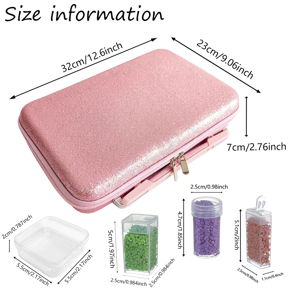 Diamond Painting Opbergkoffer met 54 Opbergpotjes Roze Organizer
