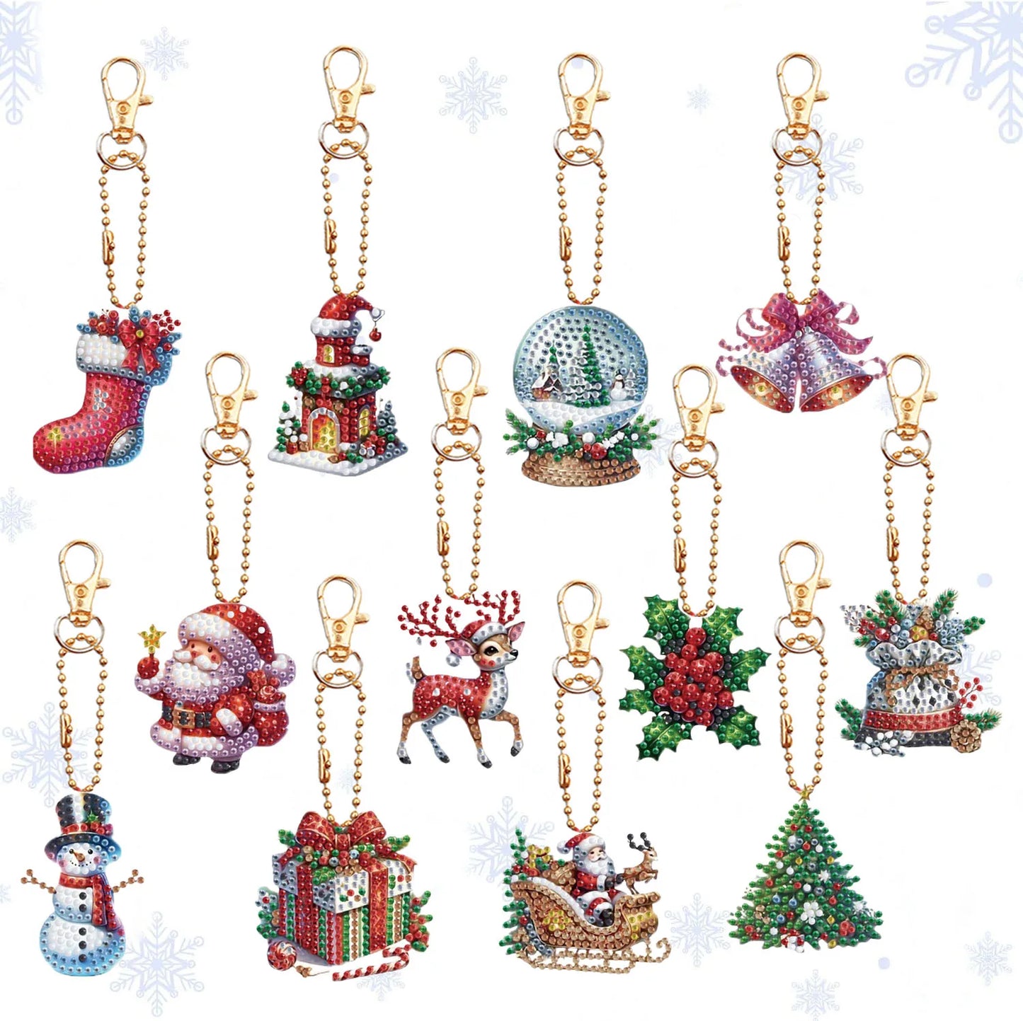 Diamond Painting Sleutelhanger set Kerst Dubbelzijdige Kersthangers 12 Stuks - YSK 222
