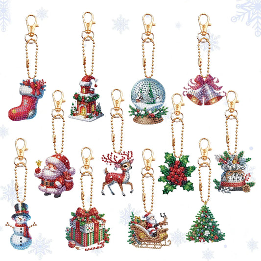 Diamond Painting Sleutelhanger set Kerst Dubbelzijdige Kersthangers 12 Stuks - YSK 222