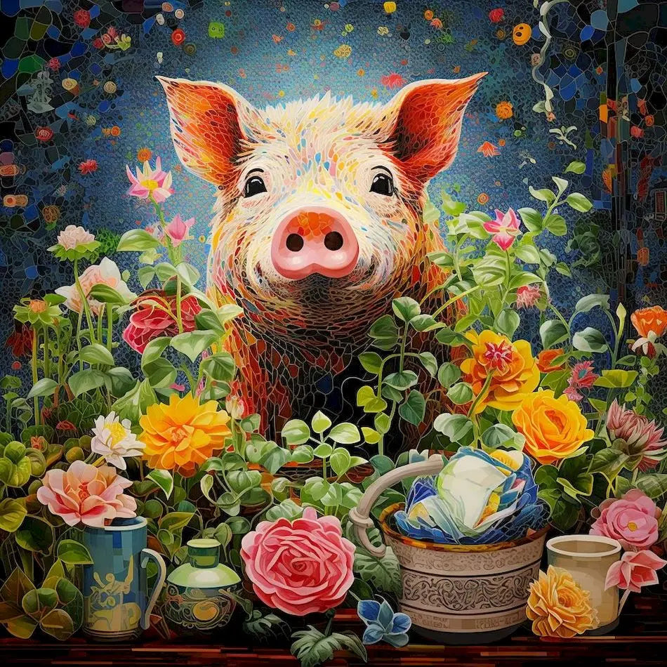 Diamond Painting Dieren - volledige bedekking - ronde of vierkante steentjes - Varken