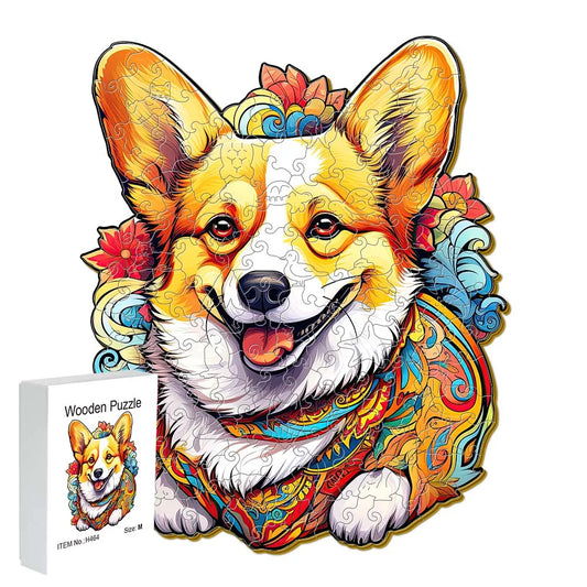 Houten figuren puzzel Kleurrijke Hond – Luxe Cadeaubox