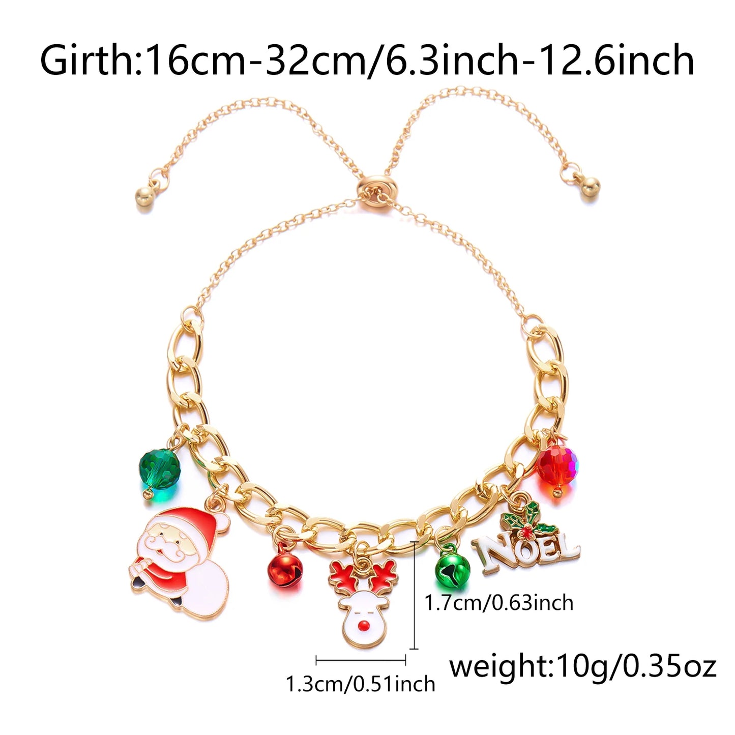 Kerst armband met kerstboom, sneeuwvlok, kerstman en belletjes
