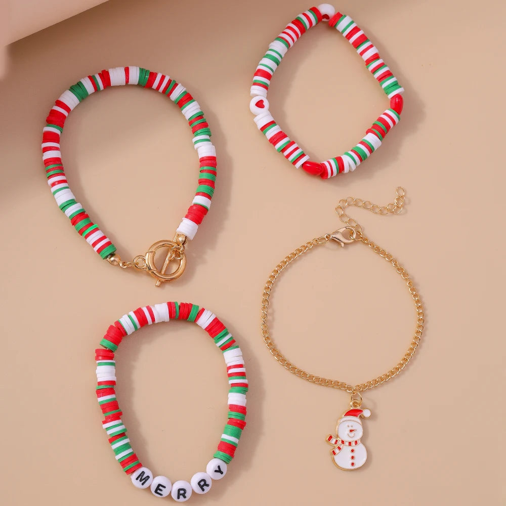 Kerst armbanden set met Kerstman, rendier en sneeuwpop bedels