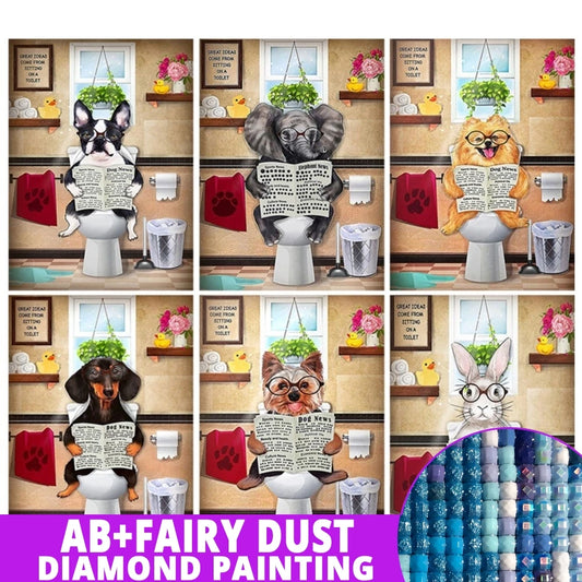 AB Diamond Painting met Fairy dust steentjes Dieren op Toilet