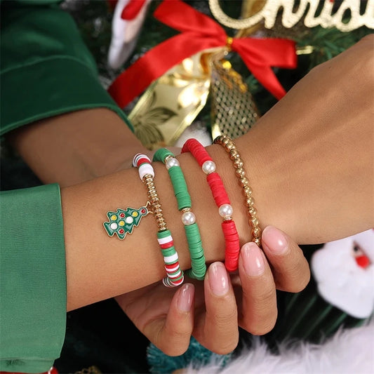 Kerst armbanden set met Kerstman, rendier en sneeuwpop bedels