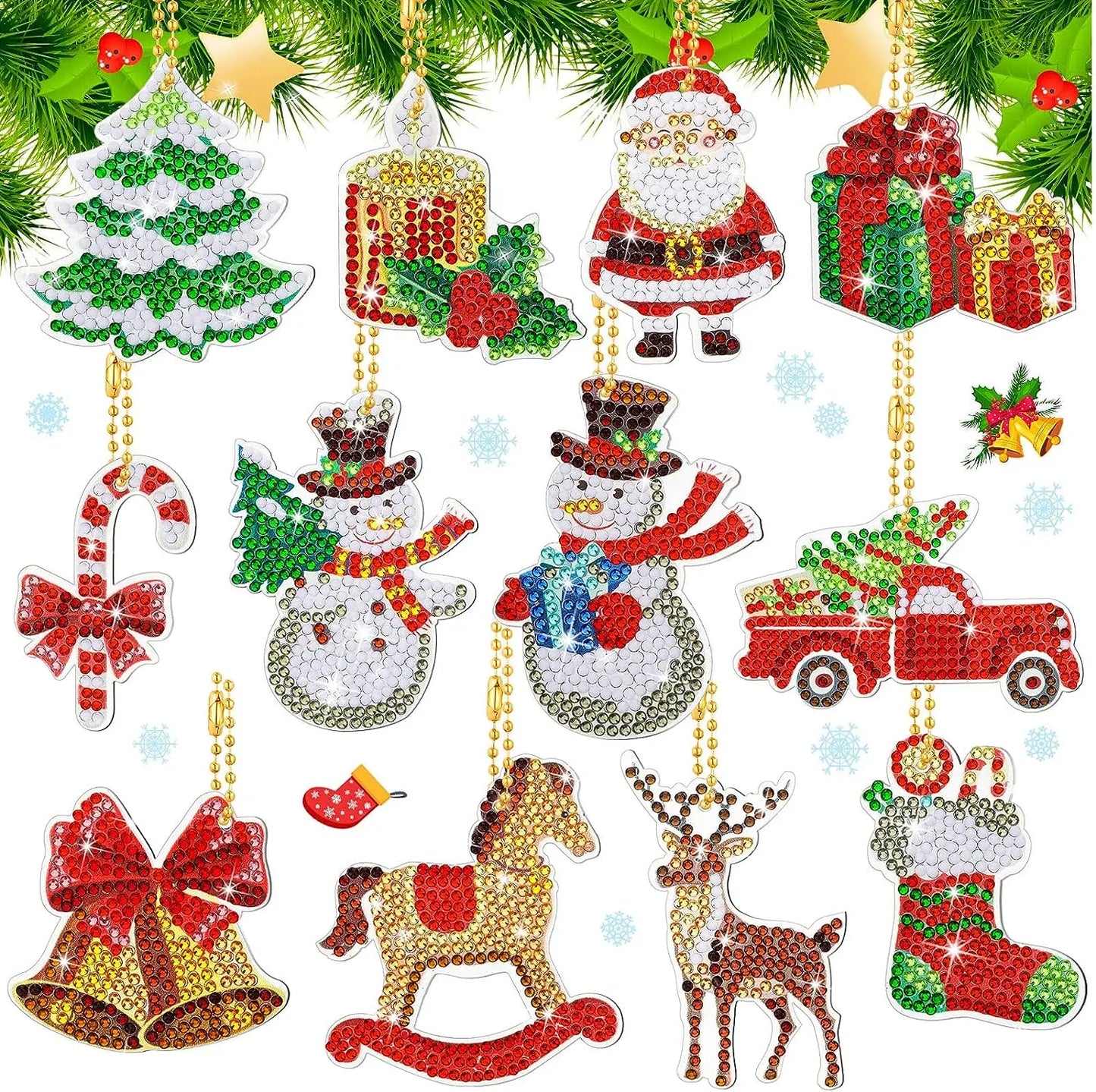 Diamond Painting Sleutelhanger set Kerst 12 Dubbelzijdige Kersthangers - YSK159