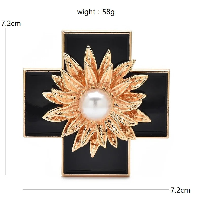 Broche Bloemen - Grote Barokke Kruisbloem Emaille in 3 Kleuren