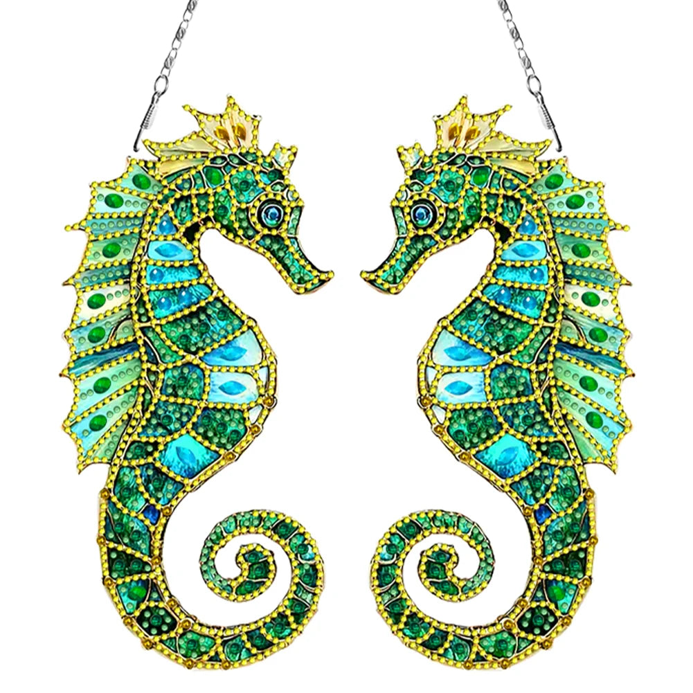 Diamond Painting Hangend ornament Zeepaardjes met sprankelende steentjes