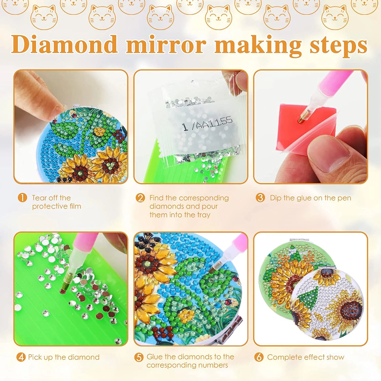 Diamond Painting Make-up Spiegel - Zonnebloem Ontwerp