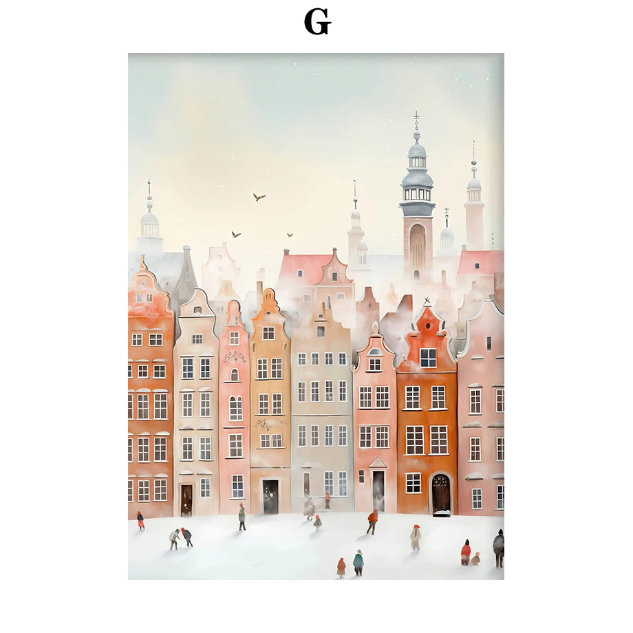 Kerst schilderij romantische winteravond in Parijs met sneeuw en kerstboom