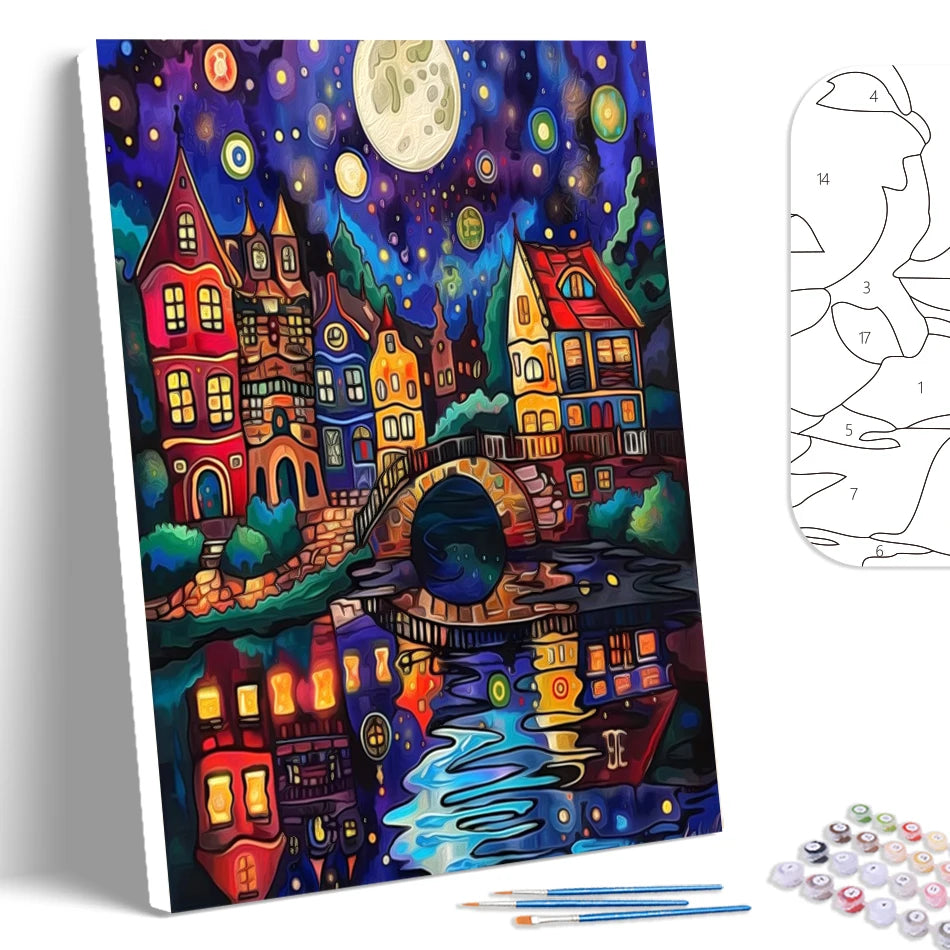 Schilderen op nummer Landschappen - Abstracte huizen, landschappen en busjes (Keuze uit 13 afbeeldingen)