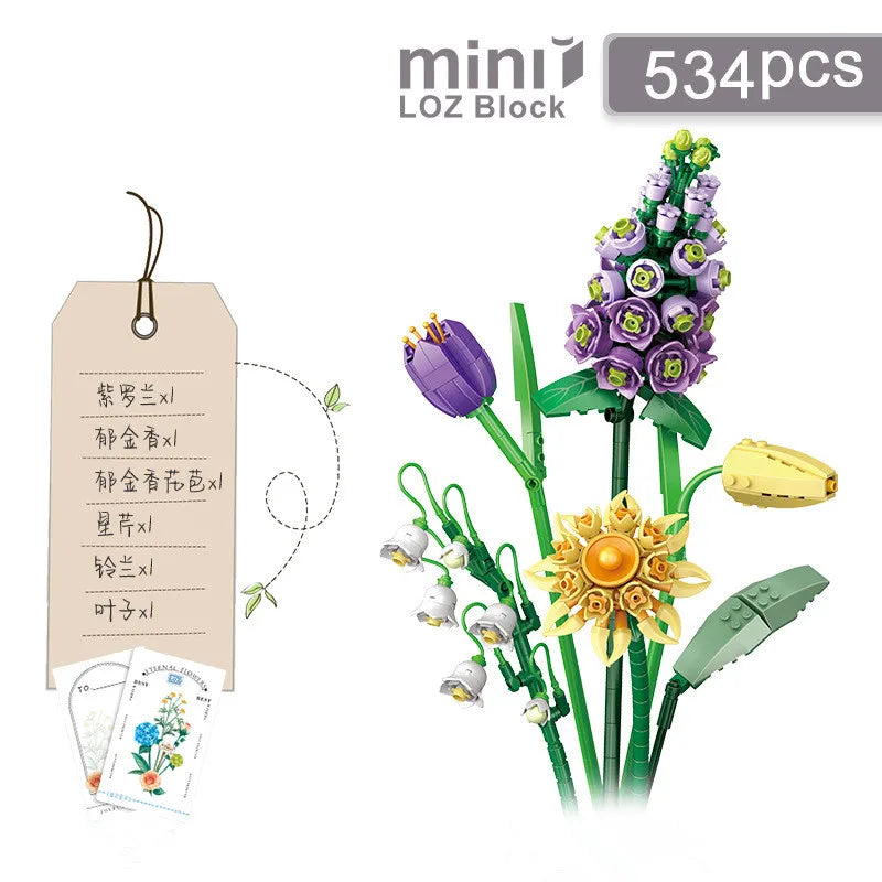 Bouwpakket Bloemenboeket met Rozen – Creatieve Bloemen Bouwstenen Set