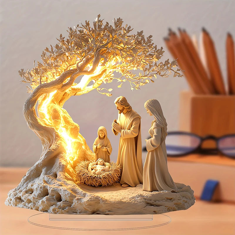Kerst lamp kerststal tafeldecoratie met figuren – sfeervolle kerstversiering