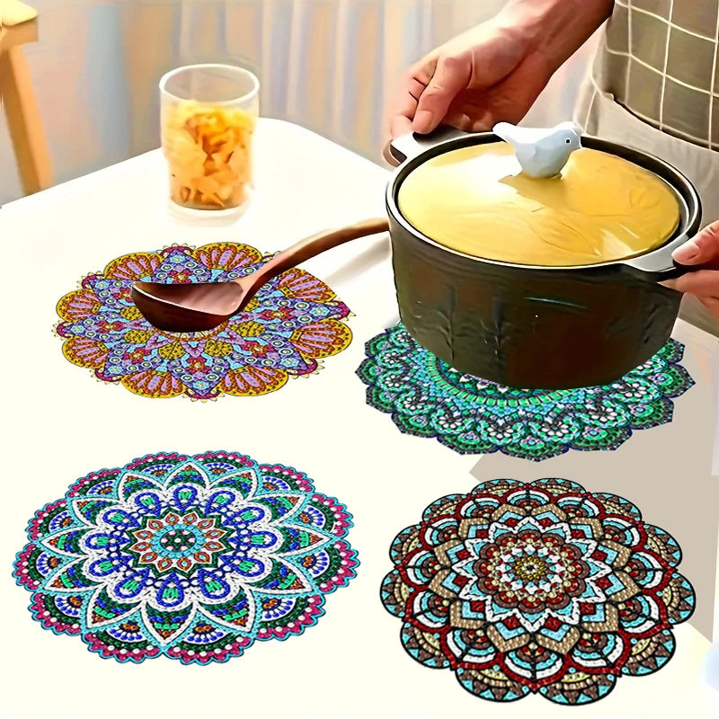 Diamond Painting Placemats kleurrijk houten patroon set van 4