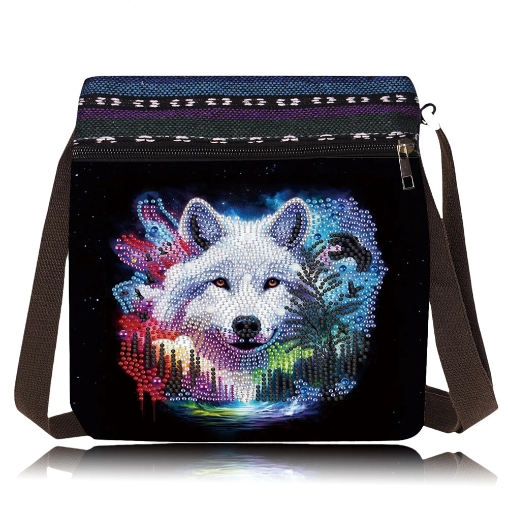 Diamond Painting Tas Wolf – Canvas Schoudertas met Rits en Hengsel