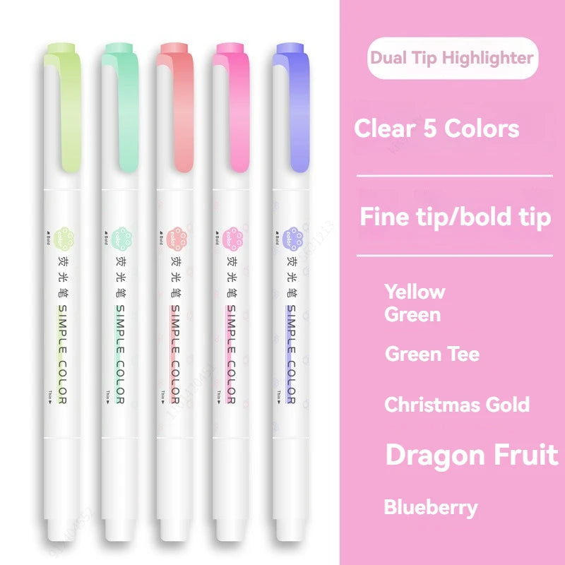 Stiften Pastel Markeerstiften Dubbele Punt – Set van 5