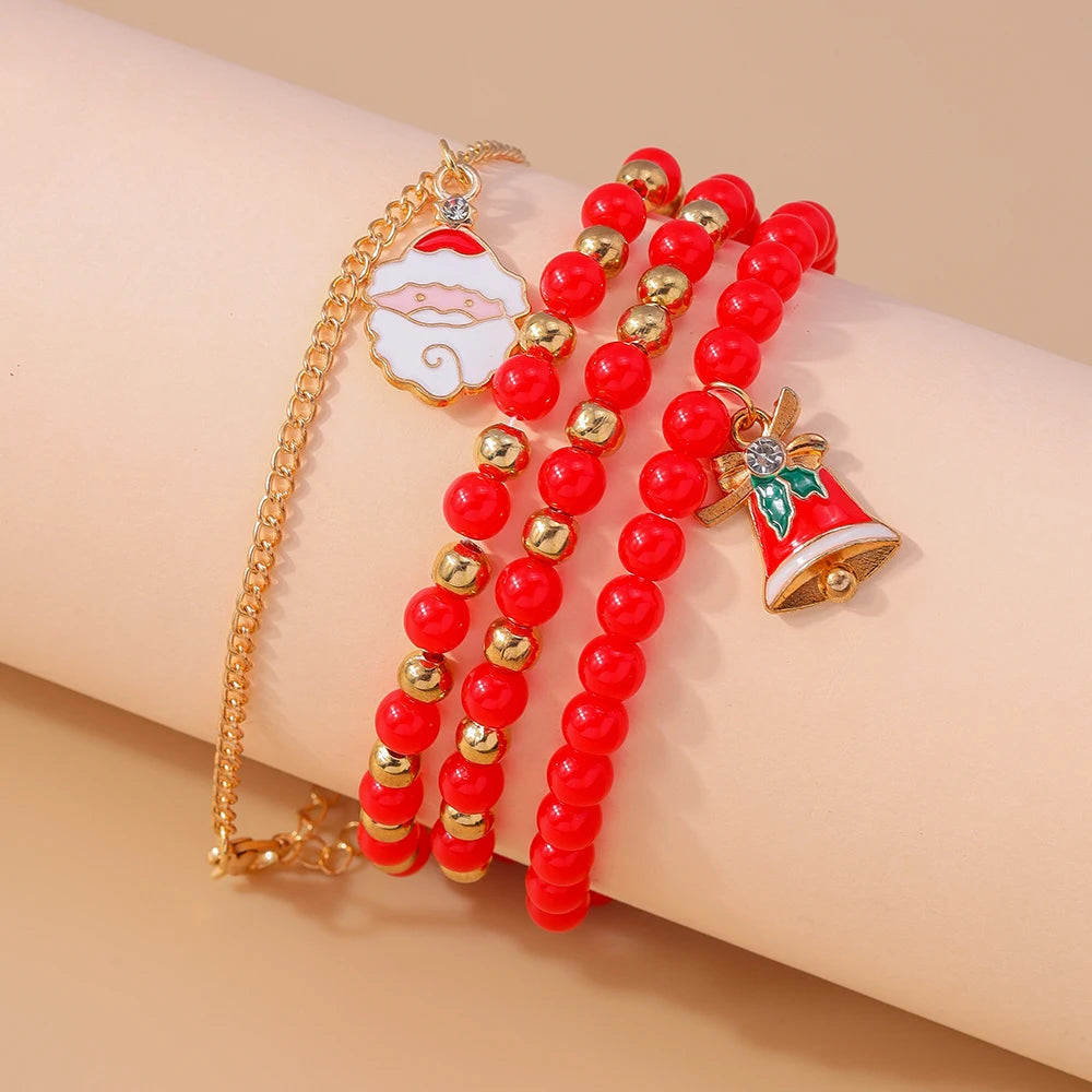 Kerst armbanden set met Kerstman, rendier en sneeuwpop bedels