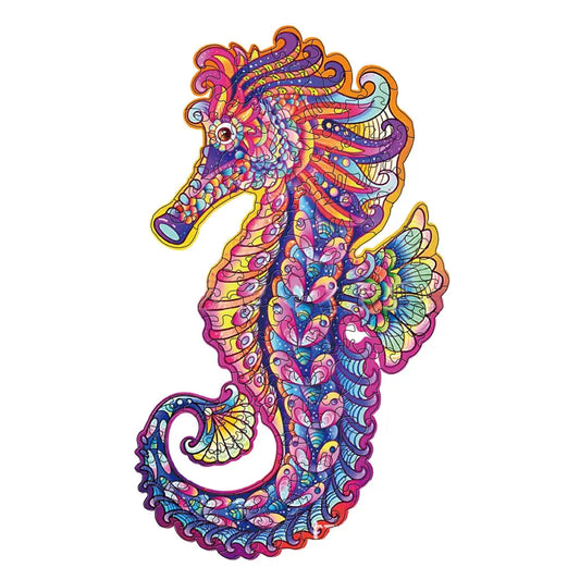 Houten figuren puzzel Colorful Seahorse – Kleurrijk en educatief puzzelplezier