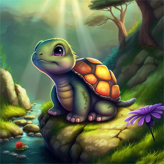 AB Diamond Painting met AB en Fairy dust steentjes – Schildpad Bloem