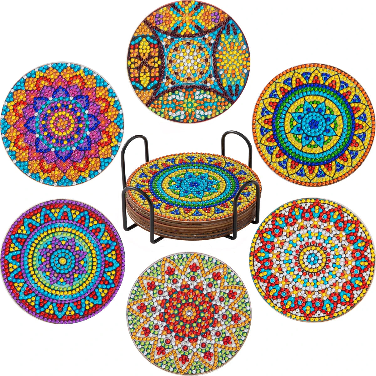 Diamond Painting Onderzetters – Set van 6 met Houder – Mandala Design