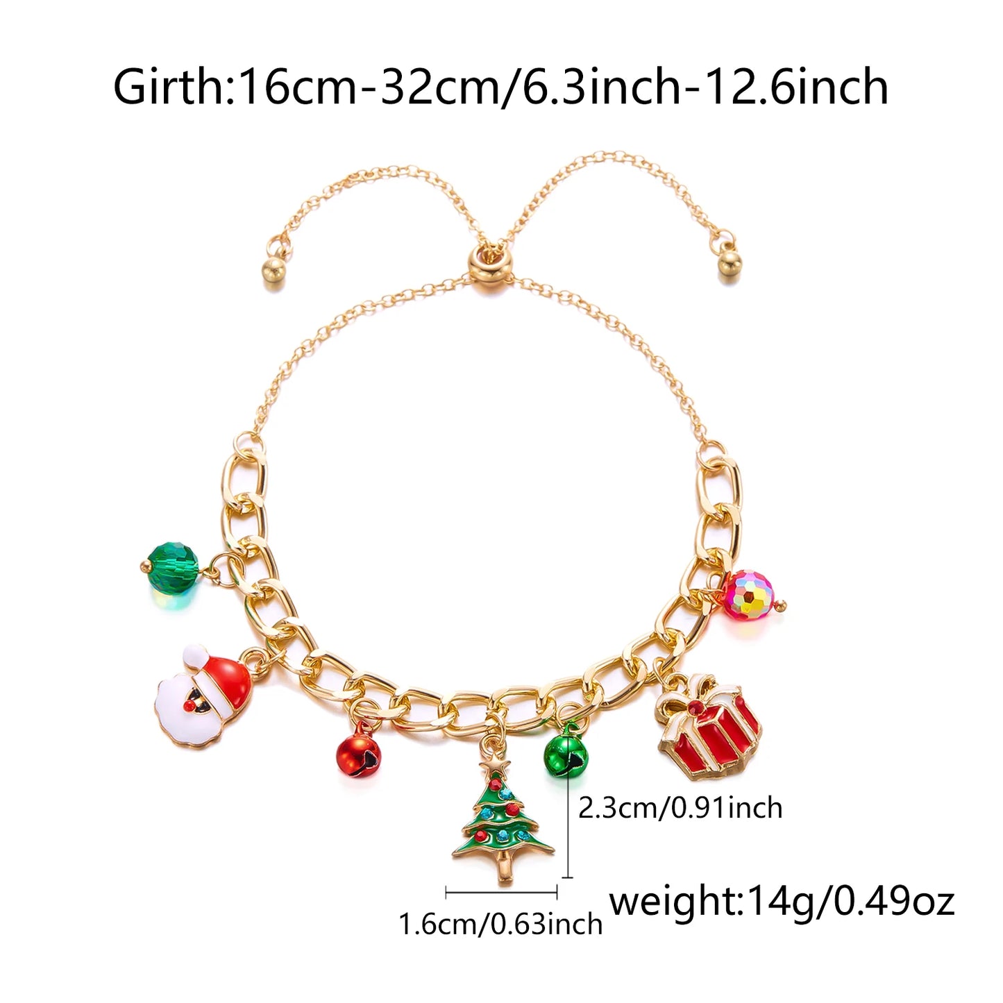 Kerst armband met kerstboom, sneeuwvlok, kerstman en belletjes