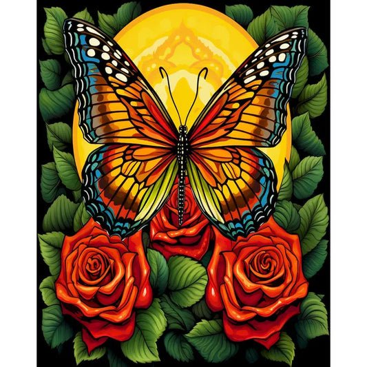 Schilderen op nummer Dieren - Vlinder met Kleurrijke Bloemen - 9966977