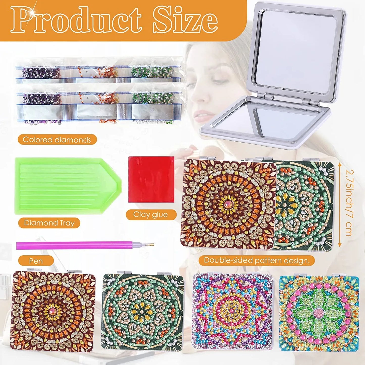 Diamond Painting Make-up spiegel Mandala – Dubbelzijdige Opvouwbare Pocketspiegel – Inclusief Steentjes en Gereedschap