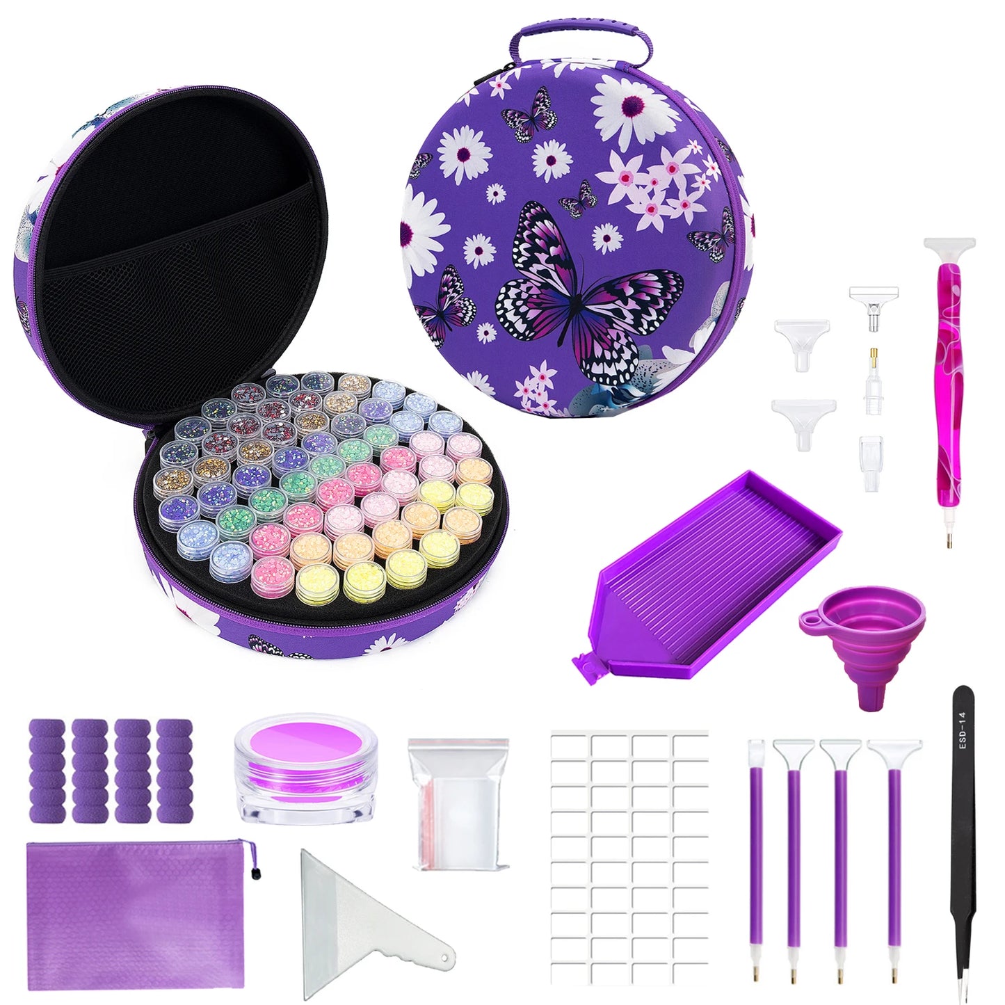 Diamond Painting Opbergkoffer met 60 Opbergpotjes voor steentjes plus accessoires
