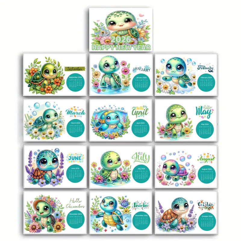 Diamond Painting Kalender met Dieren en Bloemen – 13 Pagina’s Bureaukalender