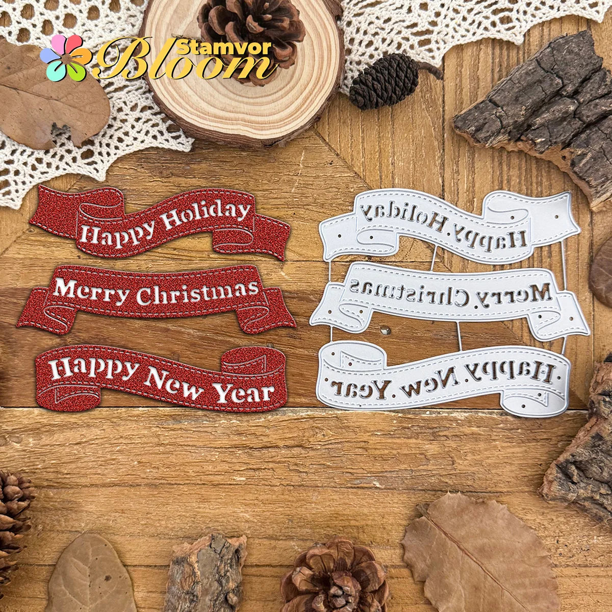 Snijmal Kerst Tekstlinten voor Scrapbooking en Kaarten