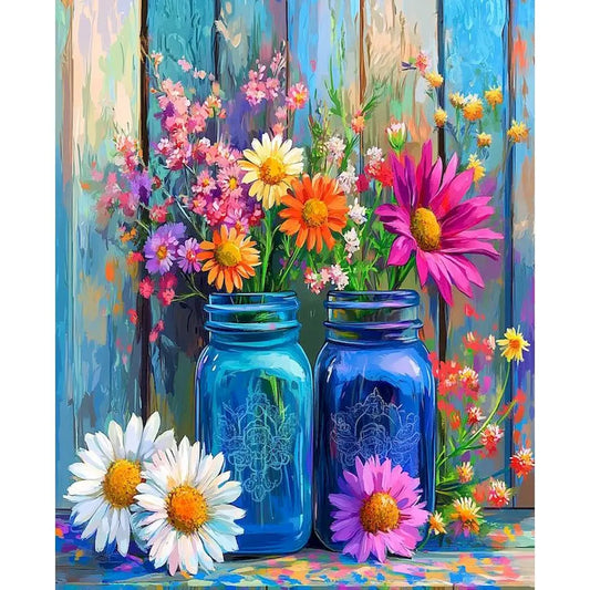 Schilderen op nummer Bloemen met glazen vazen op canvas met frame - 9967552