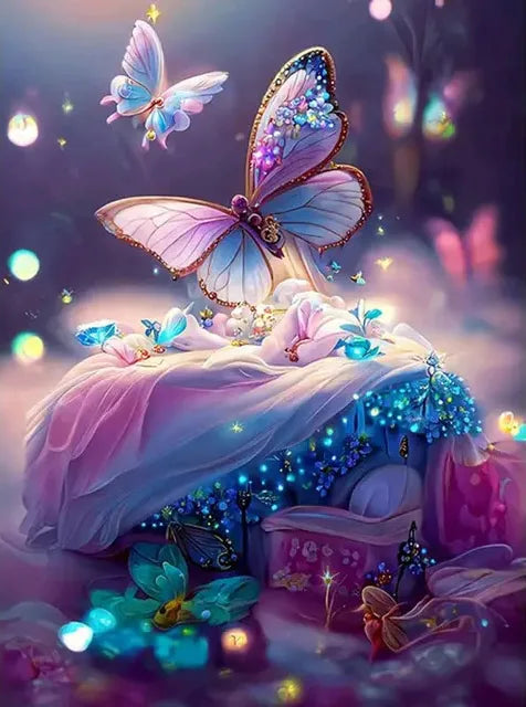 AB Diamond Painting op canvas - Fairy Dust Fantasy met Sterrenhemel, Boom & Vlinder