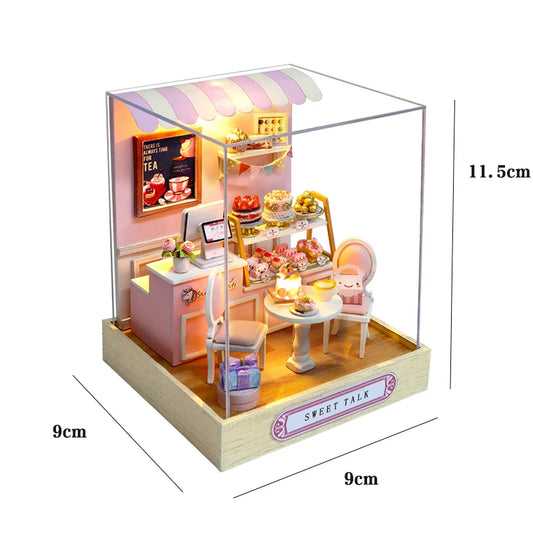 Zelfbouw miniatuurhuisje Houten Poppenhuis met LED Verlichting en Kamerdecoratie - QT-032