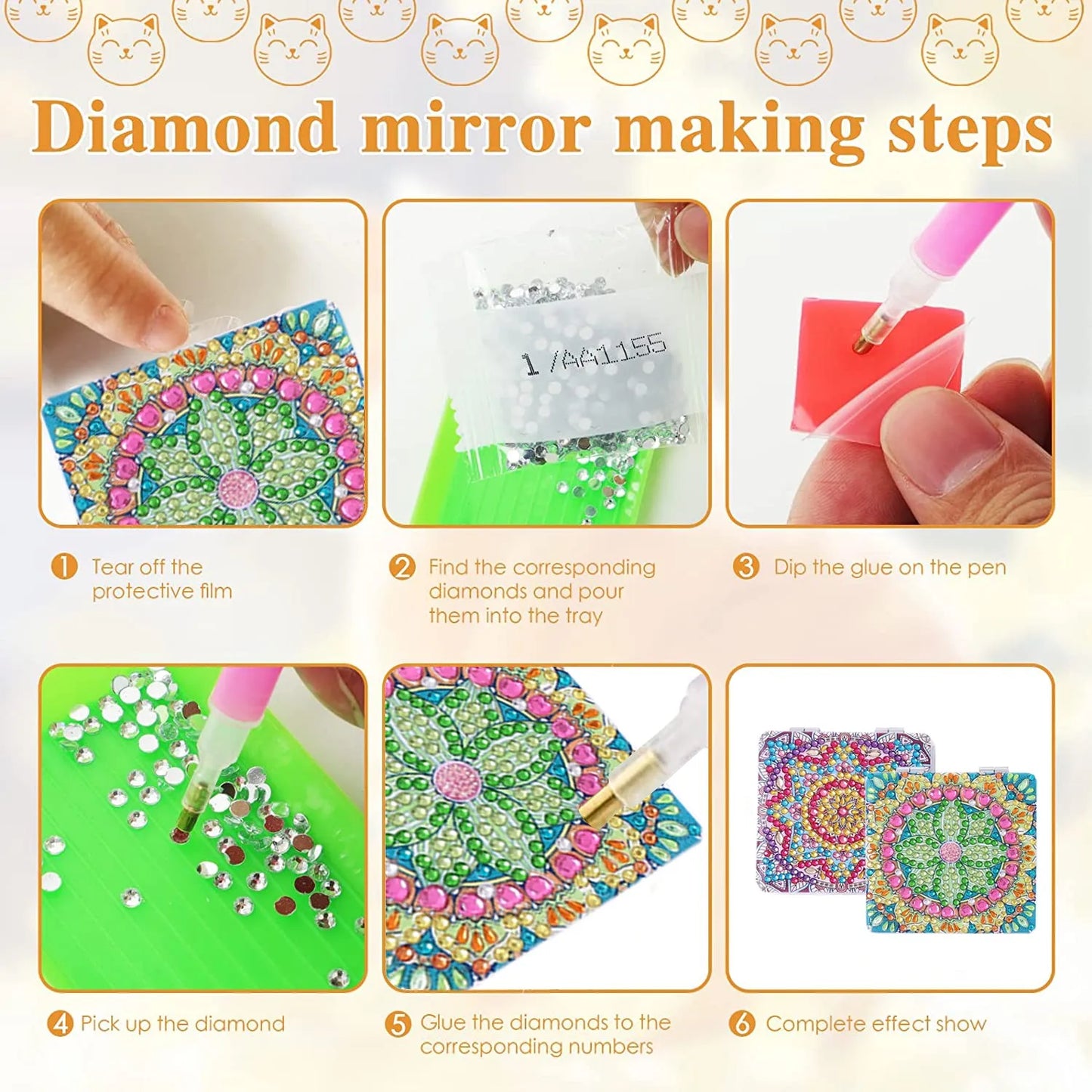 Diamond Painting Make-up spiegel Mandala – Dubbelzijdige Opvouwbare Pocketspiegel – Inclusief Steentjes en Gereedschap