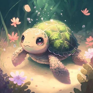 AB Diamond Painting met AB en Fairy dust steentjes – Schildpad Bloem